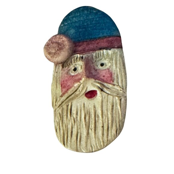 Susie Richardson Signed Hand-Painted Clay Santa Face Brooch Folk Art 2 1/2" - Picture 3 of 6
